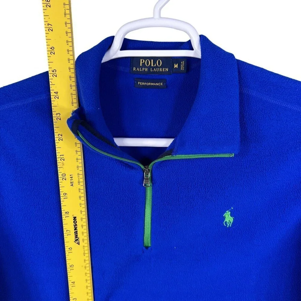 Polo Ralph Lauren Performance Men M 1/4 Zip Fleece Blue Pullover Logo Athleisure